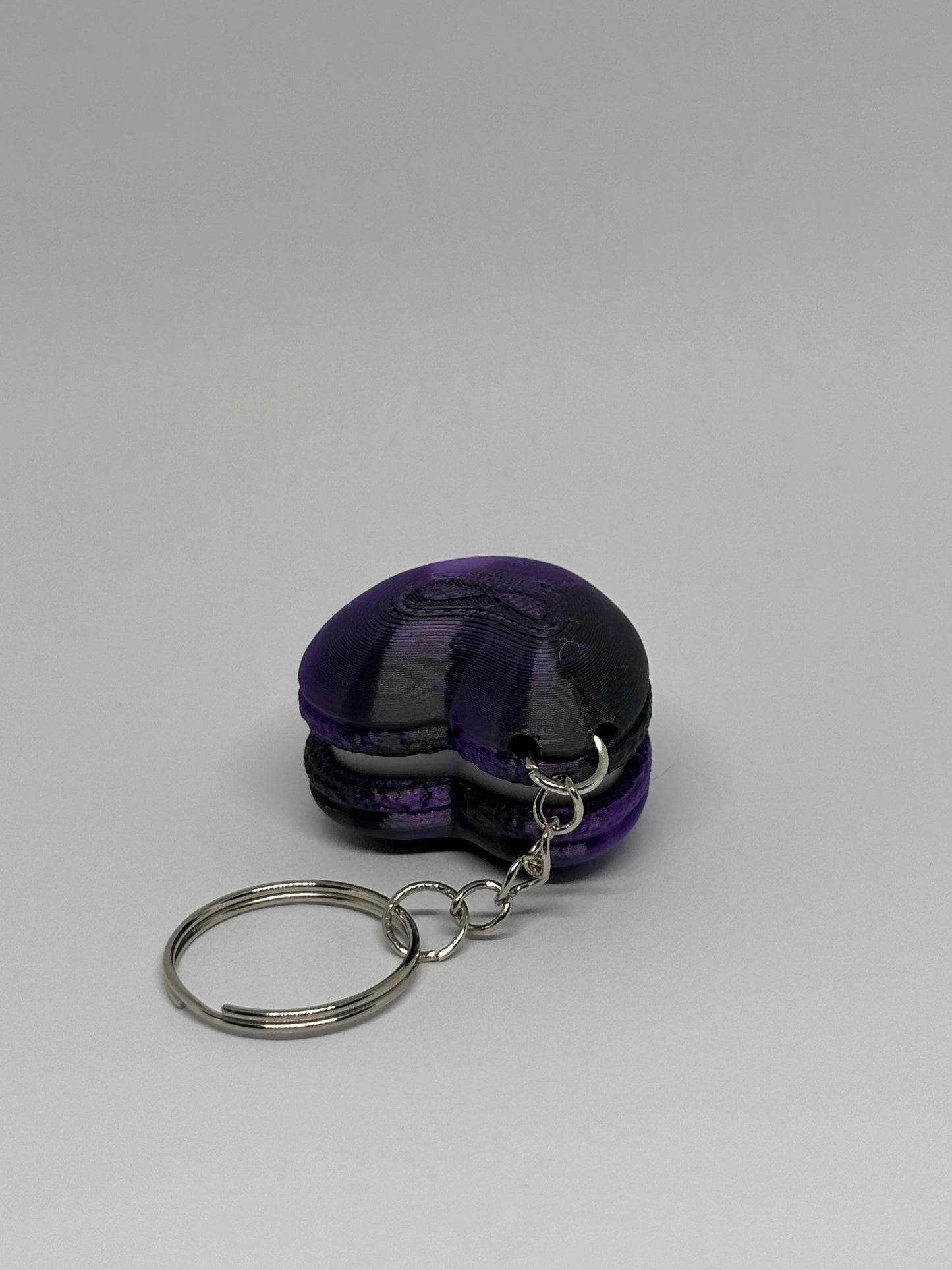 3D Heart Macaron Clicker Keyring - Purple/Black