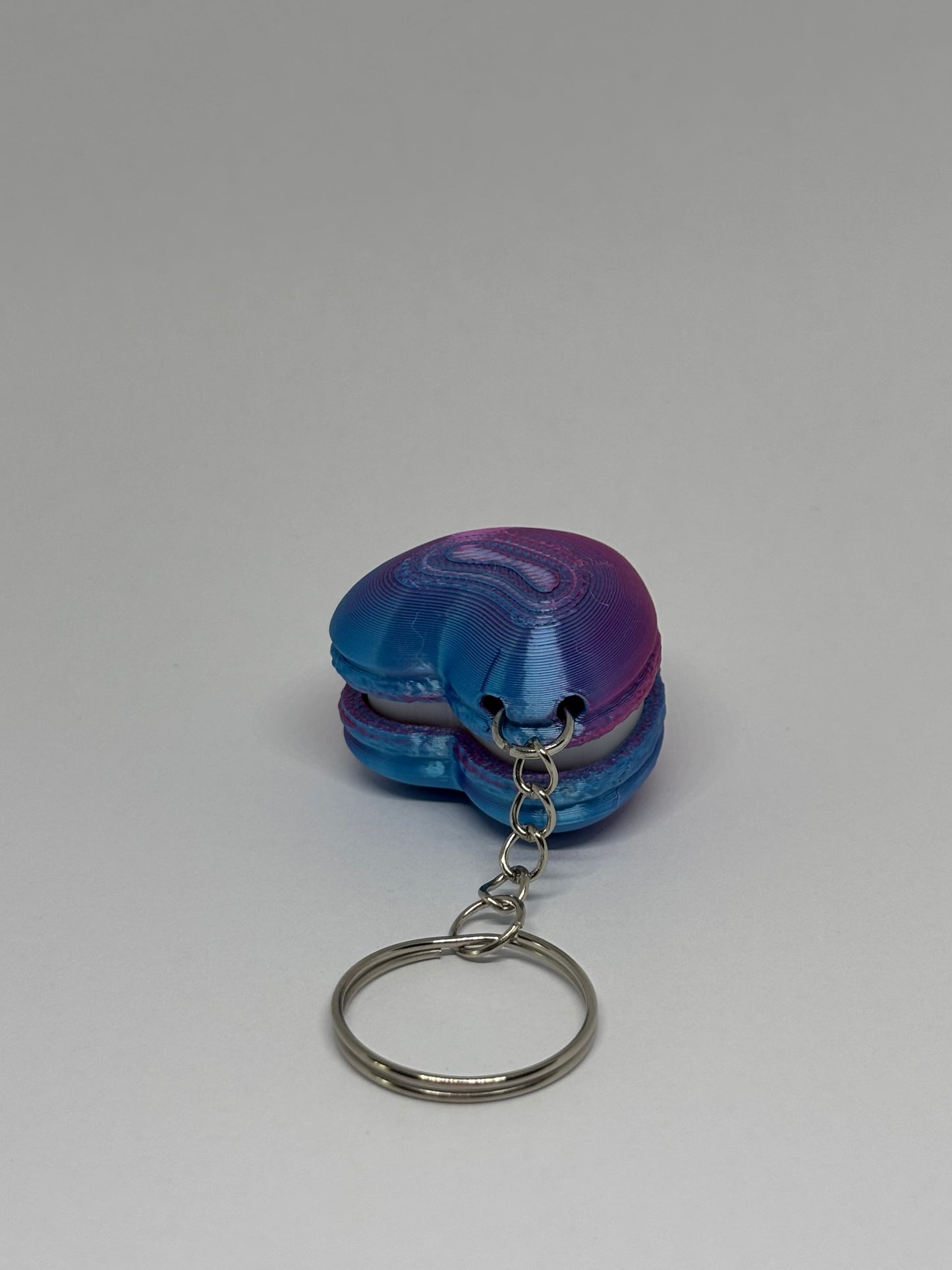 3D Heart Macaron Clicker Keyring - Rose Red/Blue