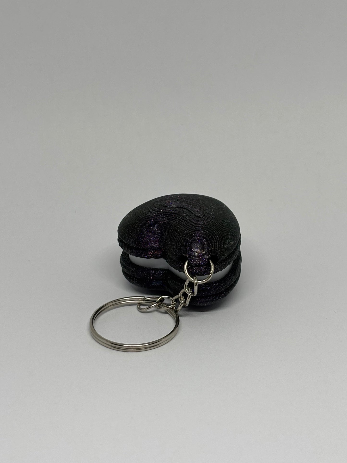 3D Heart Macaron Clicker Keyring - Purple Glitter