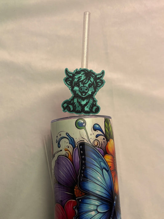 3d Printed Straw Topper - Emerald - Highland Cow