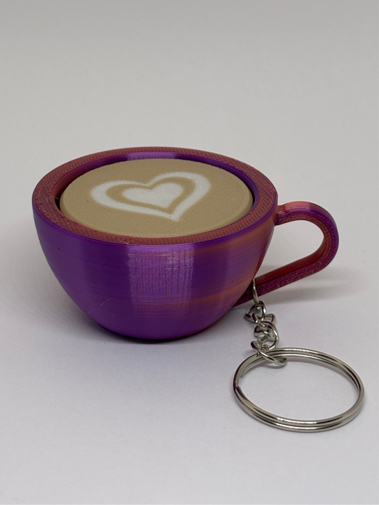 3D Marble Heart Coffee Clicker Keyring - Red/Purple