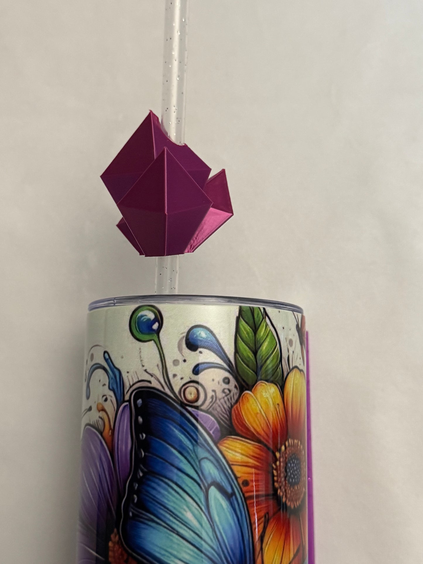 3d Printed Straw Topper - Rose Red Crystal