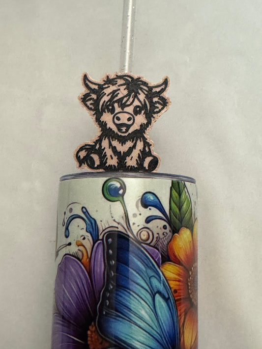 3d Printed Straw Topper - Rose Gold - Highland Cow