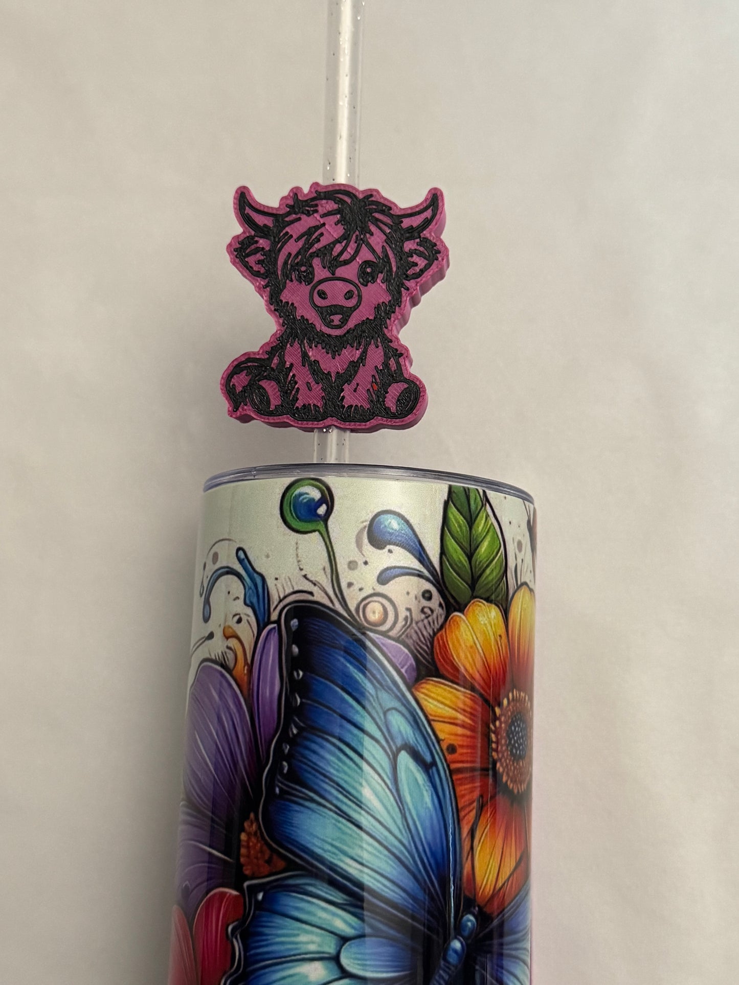 3d Printed Straw Topper - Rose Red - Highland Cow