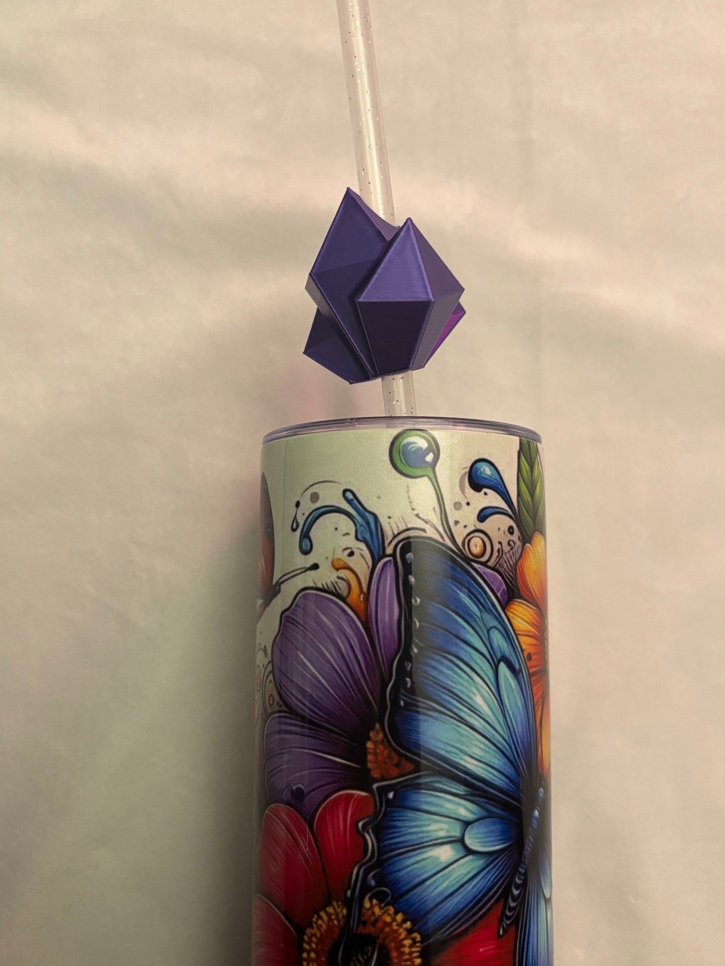 3d Printed Straw Topper - Purple Crystal