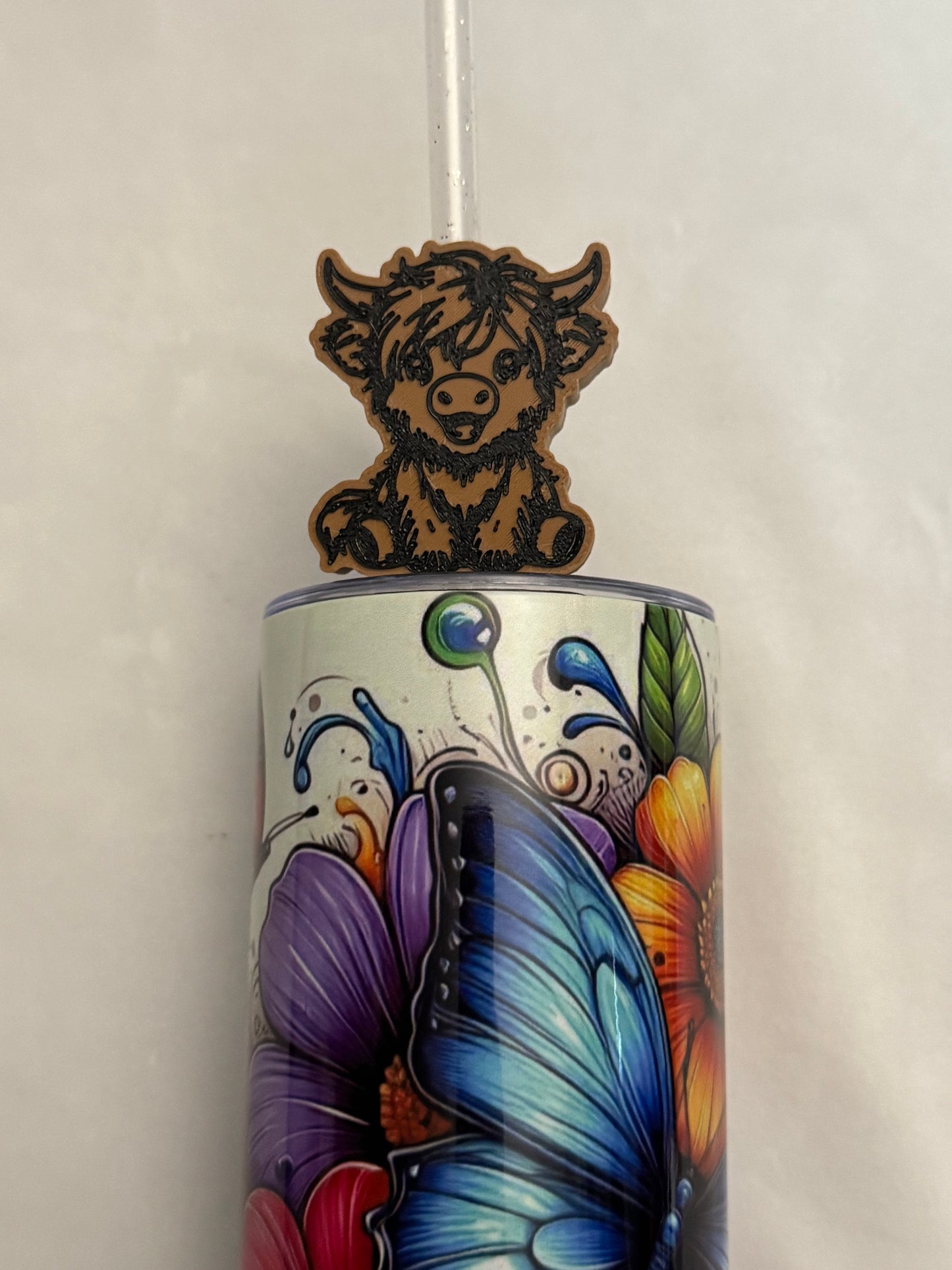 3d Printed Straw Topper -Brown - Highland Cow