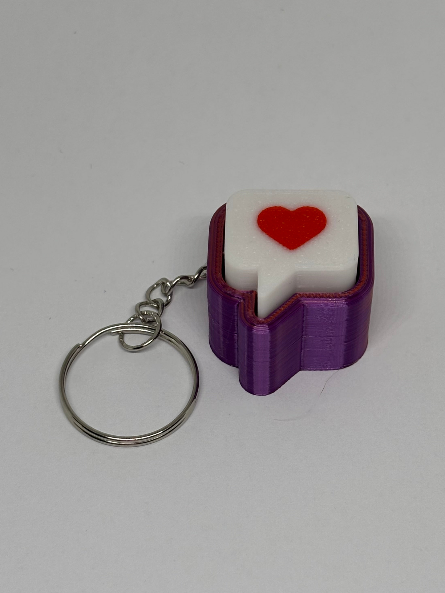 3D Heart Message Clicker Keyring - Red/Purple
