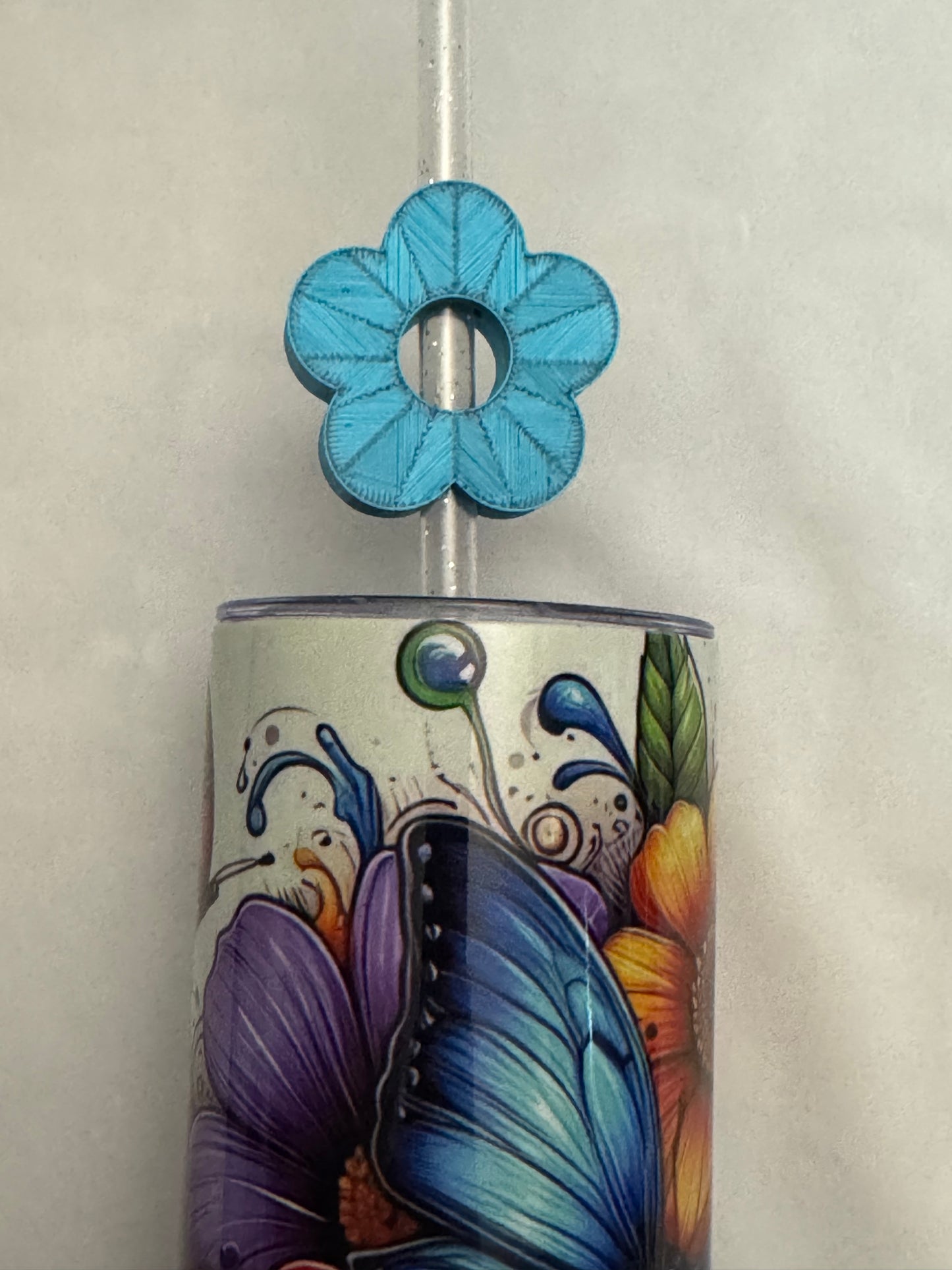 3d Printed Straw Topper - Blue Flower