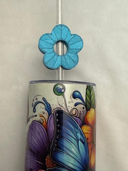 3d Printed Straw Topper - Blue Flower