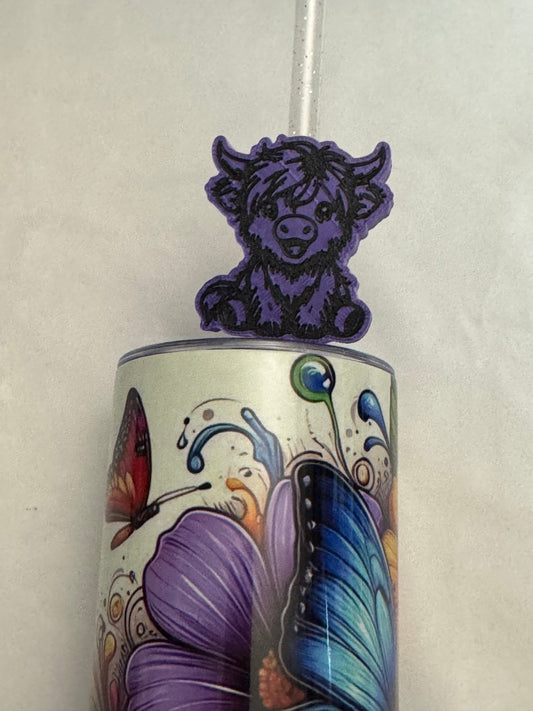 3d Printed Straw Topper - Purple - Highland Cow