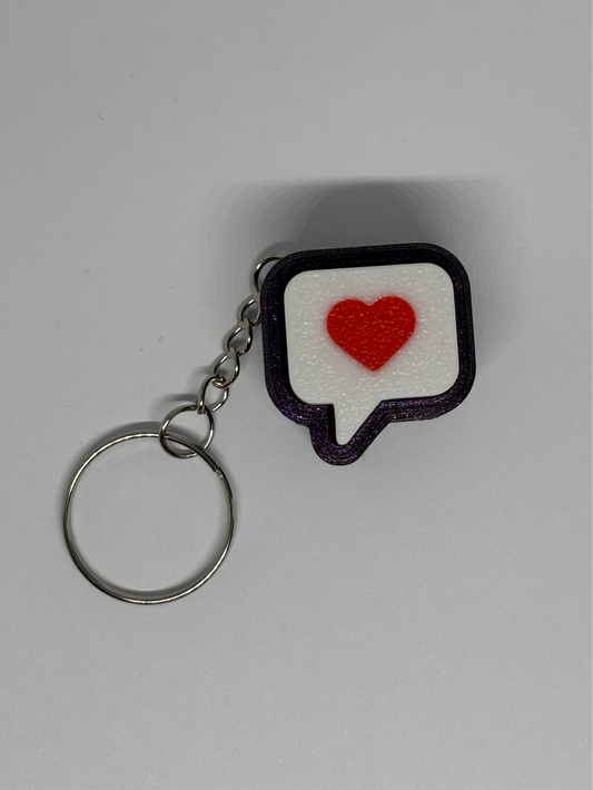 3D Heart Message Clicker Keyring - Purple Glitter