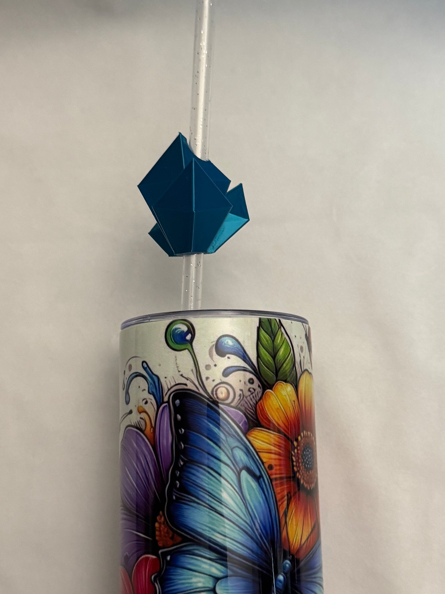 3d Printed Straw Topper - Blue Crystal