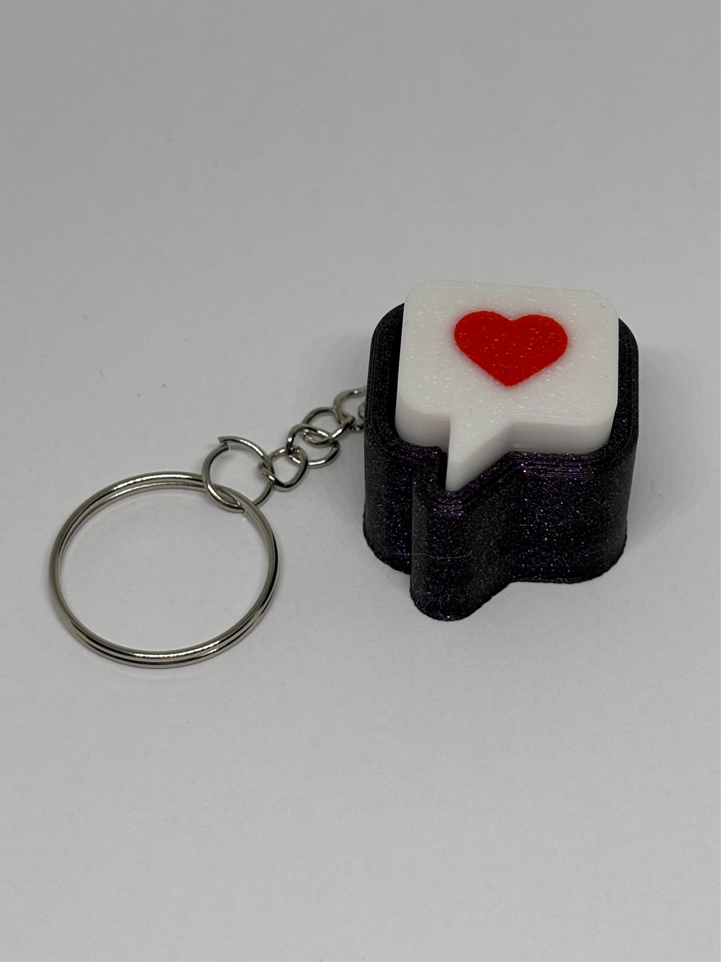 3D Heart Message Clicker Keyring - Purple Glitter