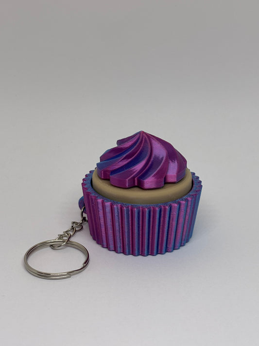 3D Cupcake Clicker Keyring - Rose Red/Blue