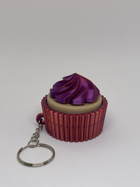 3D Cupcake Clicker Keyring - Red/Purple