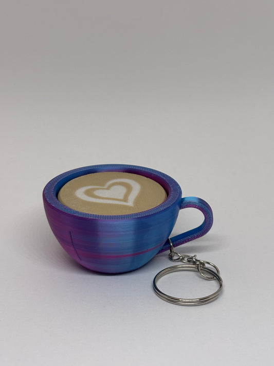 3D Marble Heart Clicker Keyring - Rose Red/Blue