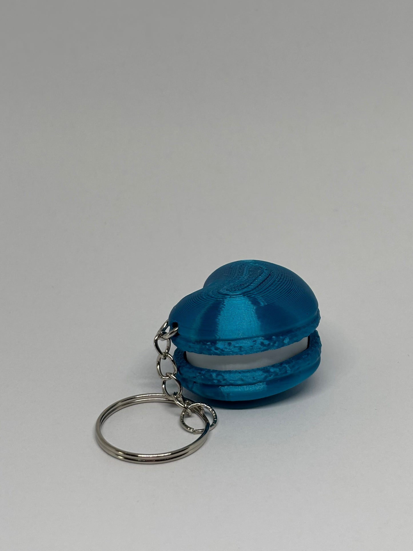 3D Heart Macaron Clicker Keyring - Teal