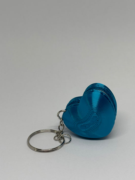 3D Heart Macaron Clicker Keyring - Teal