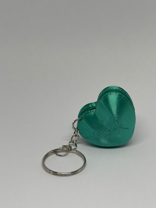 3D Heart Macaron Clicker Keyring - Emerald