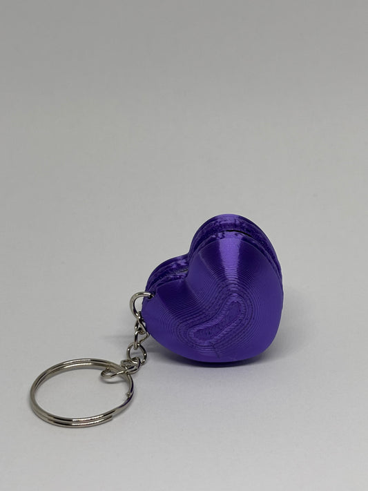 3D Heart Macaron Clicker Keyring - Purple