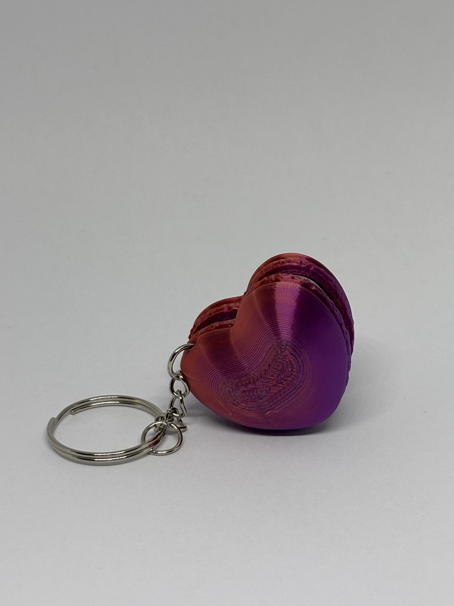3D Heart Macaron Clicker Keyring - Red/Purple
