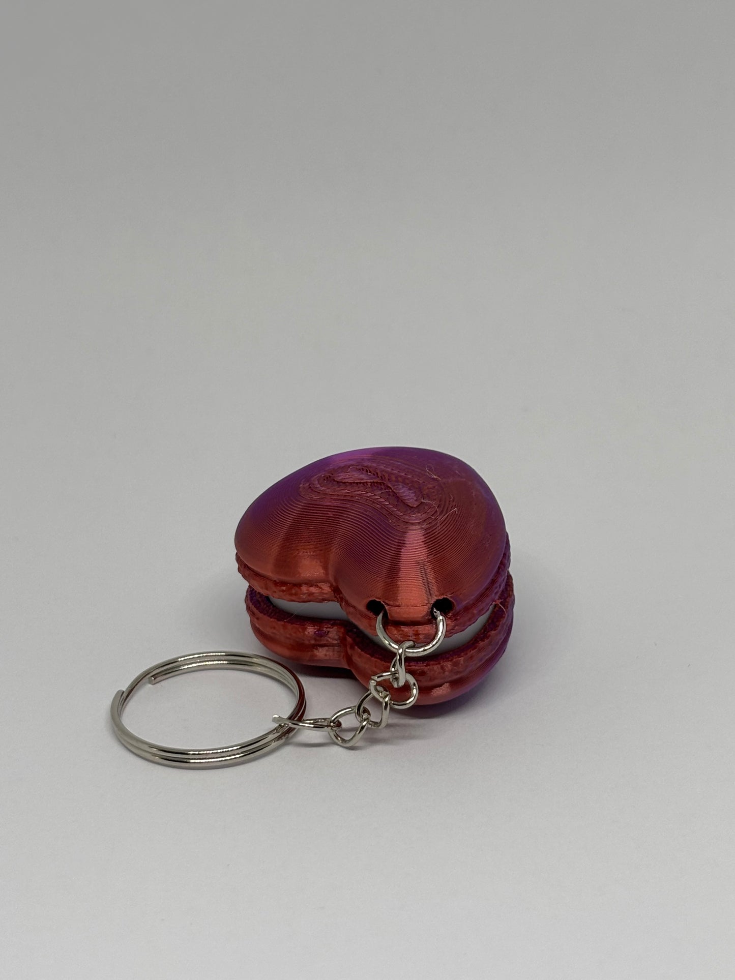 3D Heart Macaron Clicker Keyring - Red/Purple