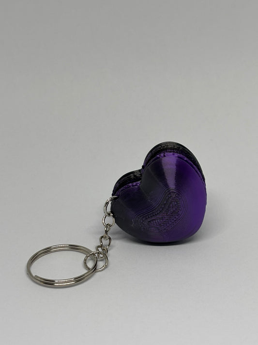 3D Heart Macaron Clicker Keyring - Purple/Black