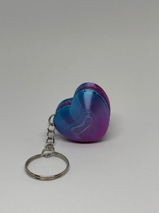 3D Heart Macaron Clicker Keyring - Rose Red/Blue