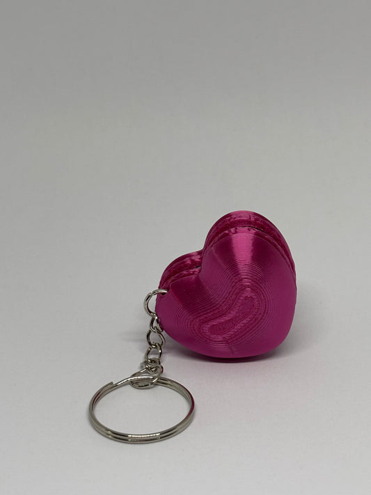 3D Heart Macaron Clicker Keyring - Rose Red