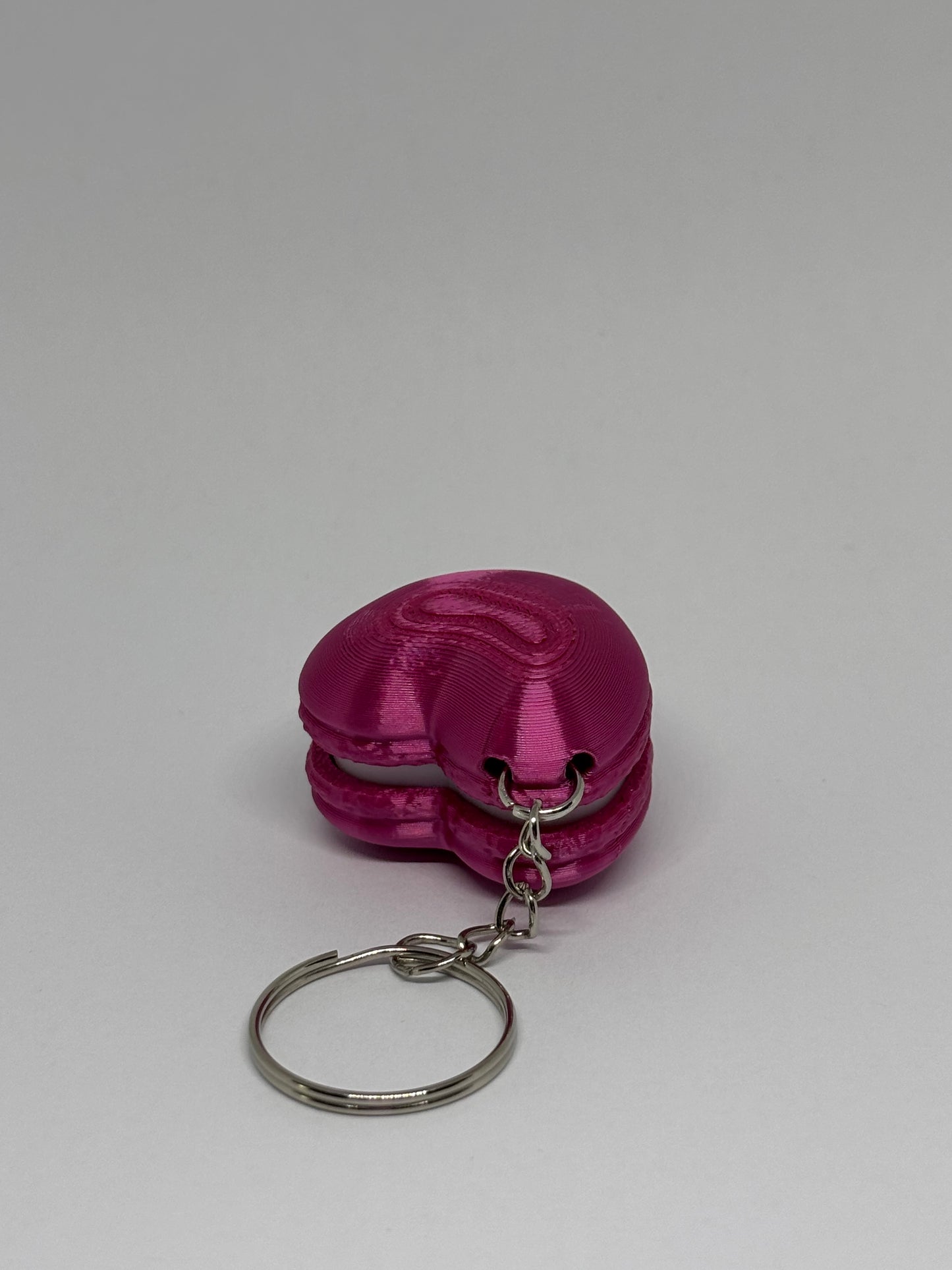 3D Heart Macaron Clicker Keyring - Rose Red