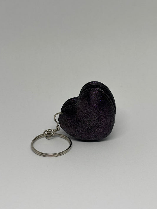 3D Heart Macaron Clicker Keyring - Purple Glitter