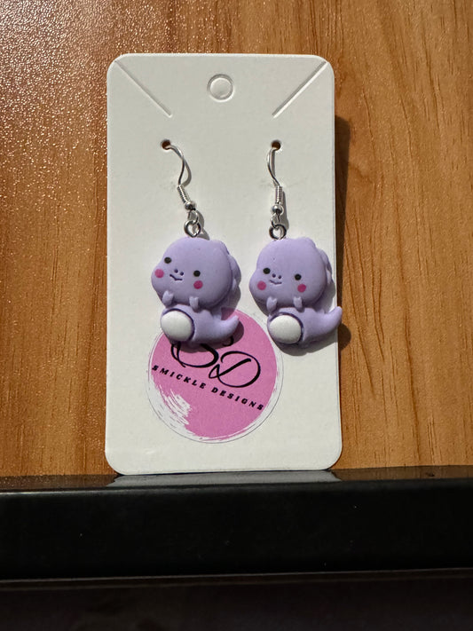 Cute Purple Dino Earrings