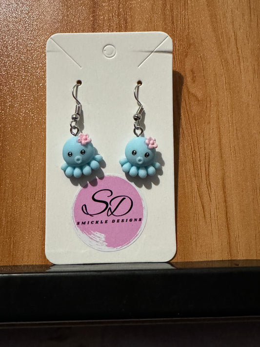 Blue Octopus Earrings