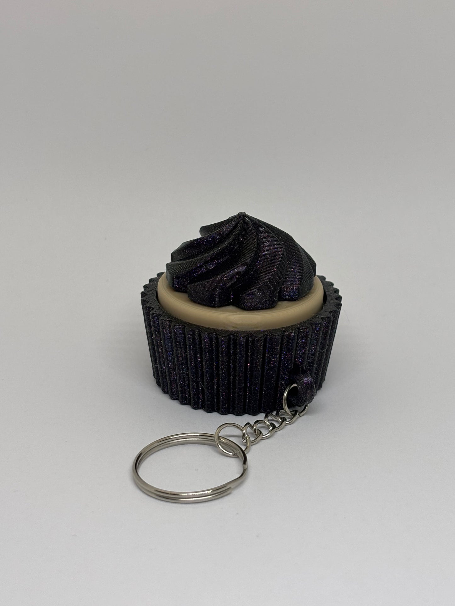 3D Cupcake Clicker Keyring - Purple Glitter