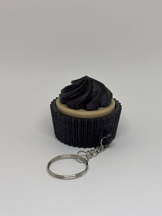 3D Cupcake Clicker Keyring - Purple Glitter