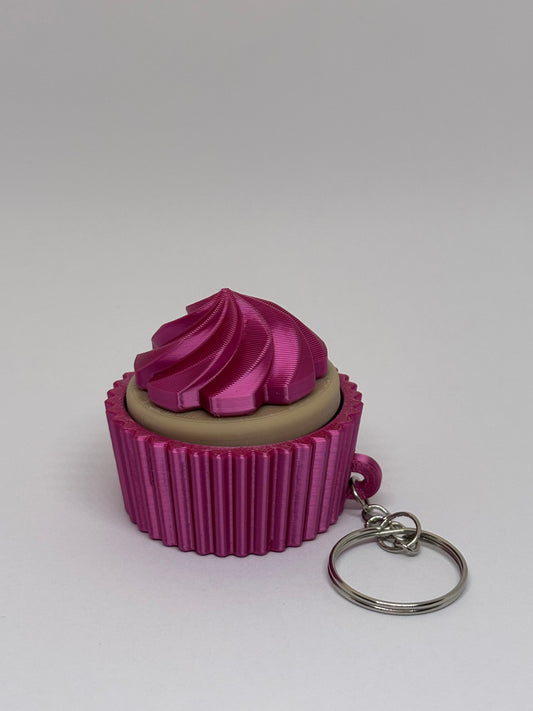 3D Cupcake Clicker Keyring - Rose Red